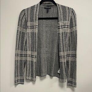 NWOT Eileen Fisher Gray and Cream Plaid Cardigan, Wool Blend, Small.